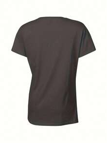 1 pieza de camiseta deportiva casual de cuello redondo para mujer, con diseño estampado de temática de repostería, texto colorido, adecuada para uso diario y ocasiones de fiesta, 180g 100% algodón. - Negro - Ver 2