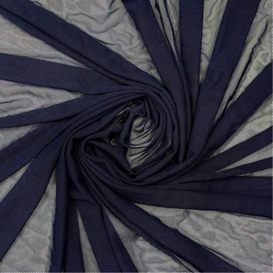 1pc Solid Color Mesh Nylon Fabric, Breathable Stretchy Net Fabric, Suitable For Sewing Sportswear, Dresses, Crafts - Navy Blue - View 1