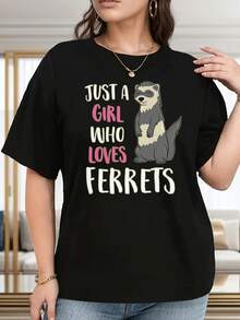 Women's Size T-Shirt With Funny I Love Ferrets Print - Ferret Design, Soft And Comfortable Fabric, Machine Washable Crew Neck, Suitable For Ferret Owners And Animal Lovers (Black) - Unisex Vintage Urban Style Cotton T-Shirt, Short Sleeve And Crew Neck - 黑色 - 查看 7
