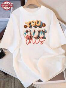 Camiseta de Verano Moderna de Algodón, Holgada, de Cuello Redondo, Versátil, Cómoda y Casual para Mujer, Blusa de Manga Corta para Uso Diario, Juvenil y a la Moda - Blanco - Ver 1