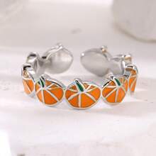 Cute Adjustable Yellow Pumpkin Ring, Handmade Copper Ring, Versatile Daily Fashion Accessory For Women - Silver - View 7