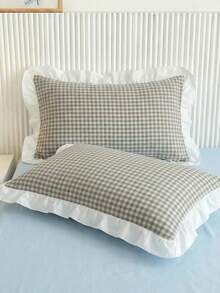 1pc/2pcs Mint Chocolate Tone Small Checkered Pillowcase (Pillow Insert Not Included), Comfortable And Breathable Polyester Fiber Material, Suitable For All Seasons, Can Be Used For Bedroom Scenes, Home Decor, Simple And Classic Style, Checkered Pillowcase, Mint Chocolate Aesthetic, Comfortable Bedding, Classic Decoration, Bedroom Essentials, Popular Home Style - Multicolor - View 7