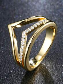 1 chiếc nhẫn thời trang đính đá Cubic Zirconia, phụ kiện trang sức bạc thiết kế độc đáo. - Vàng - Xem 8