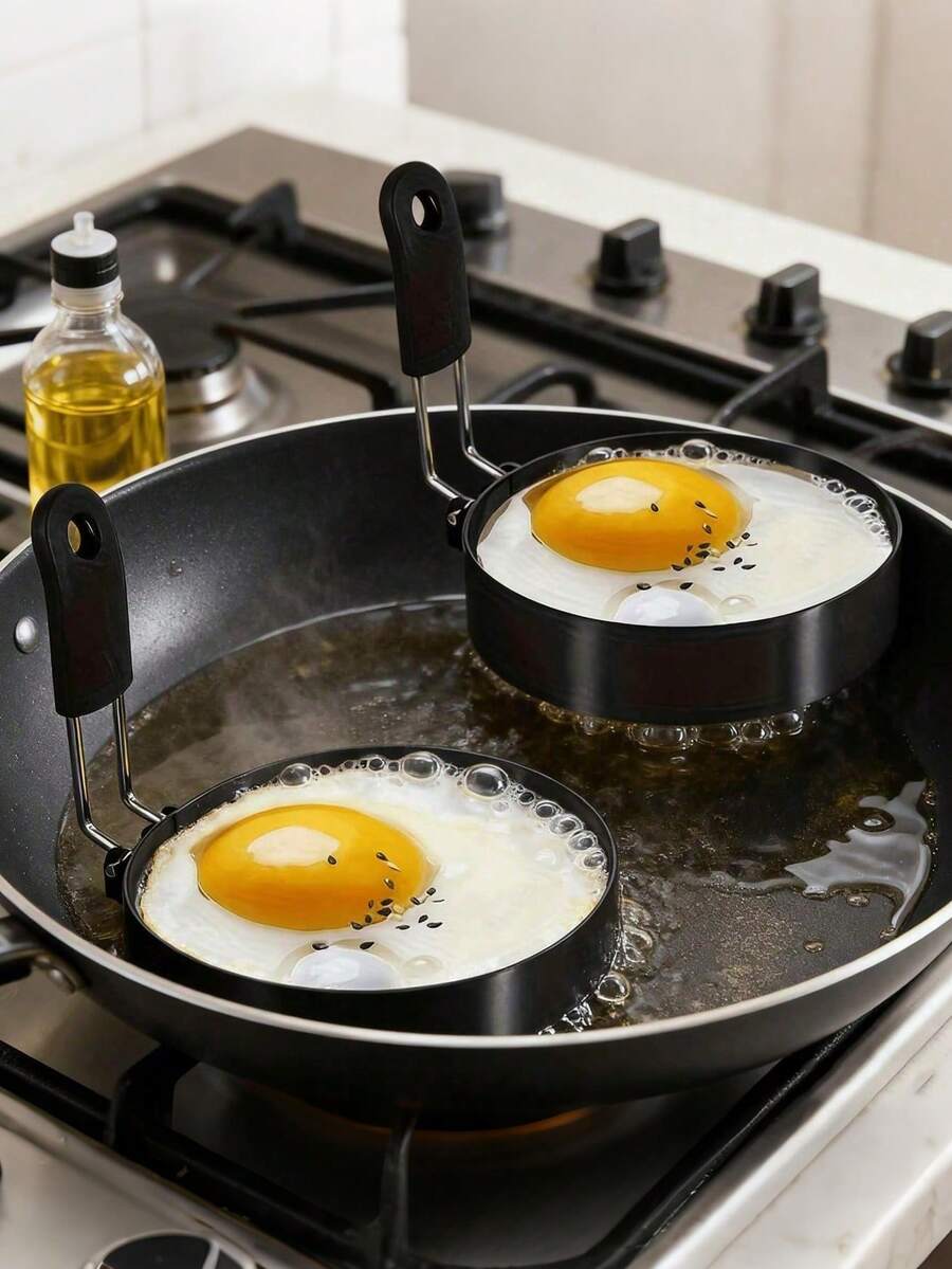 Stainless Steel Pancake Mold, Cake Mold, Flip Pancake Mold, Non-Stick Silicone Egg Ring Mold, Reusable Egg Cooking Mold, Perfect Fried Egg Mold And Pancake Ring Kitchen Baking Accessories - Multicolor - View 1