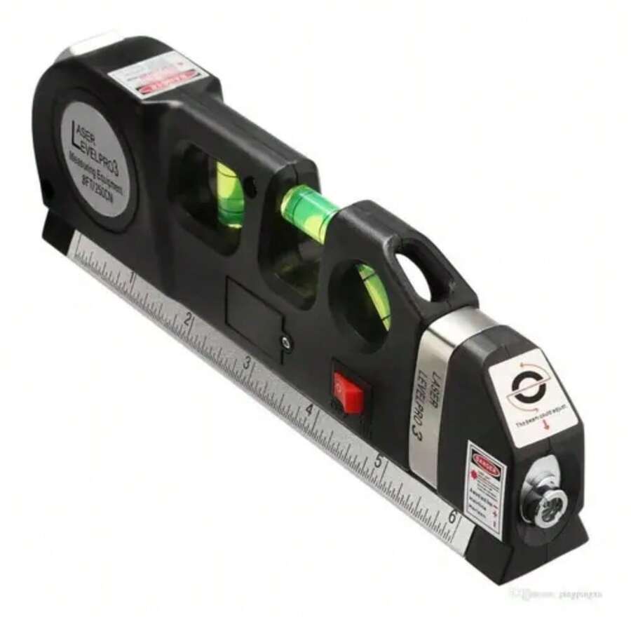 Fixit 3-Bubble Laser Level Tape Measure Ruler Horizontal Vertical Cross Black - A - View 1