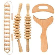 Wood Therapy Massage Tools - 5 Pcs Wooden Lymphatic Drainage Roller Stick & Back Massager, Rope Maderoterapia Kit For Body Shaping, Sculpting - Apricot - View 9