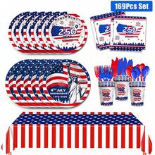 169Pcs 4th Of July Party Decoration Party Packs, USA 250th Anniversary Patriotic Party Kit For Independence Day Decorations, Plates And Napkins, Cups, Knife And Fork, Tablecloth For 4th Of July Party Supplies, Serves 24 - View 7