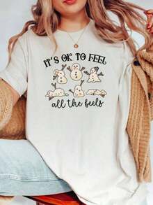 Camiseta "Está bien sentirse así", Camiseta de Concientización sobre Salud Mental, Camiseta "Los Sentimientos Importan", Camiseta de Apoyo Terapéutico, Camisetas de Verano para Adolescentes, Camiseta Oversize para Mujer, Camiseta de Manga Corta con Cuello Redondo y Corte Holgado para Mujer, Adecuada para el Verano, 100% Algodón. - Blanco 4 - Ver 1