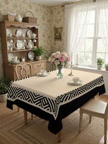 1/2pcs Tablecloth, Geometric Pattern Tablecloth Made Of Polyester Fiber, Suitable For Kitchen, Dining Room, Coffee Table, Dining Table, Picnic, Camping, Countryside Decor, Square Or Round Shape Available, Tabletop Protection, Holiday Decoration, Retro Style Design, Minimalist And Fashionable, Multi-Scene Applicable - Multicolor - View 6