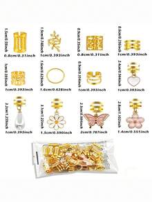 75件花卉幻想髮圈，包含白色心形、珍珠、雛菊、粉色蝴蝶和山茶花形狀，可調節式優雅波希米亞風花卉髮飾，適合女性，髮夾 - 彩色 - 查看 4