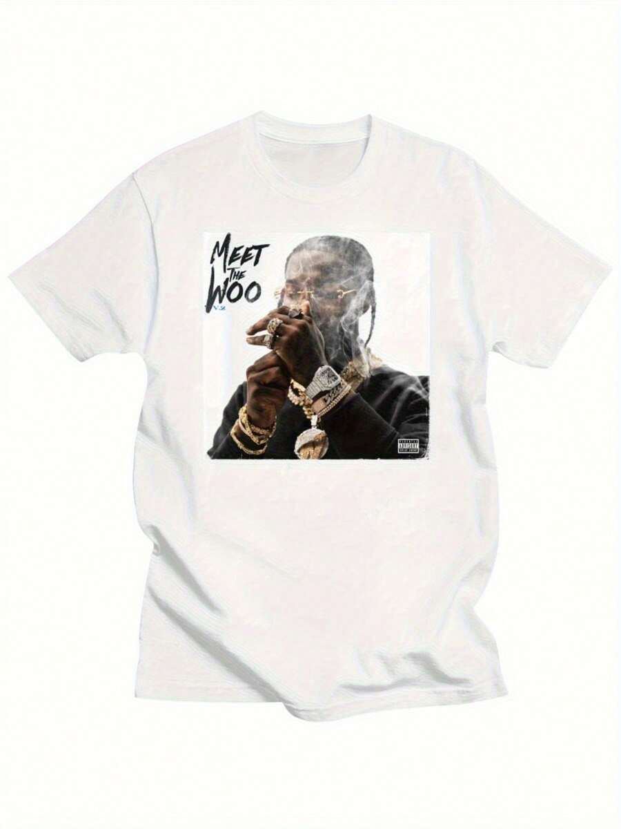 Men's T-Shirts - Pop Smoke "Meet The Woo" Casual Short-Sleeved Black T-Shirt For Adults And Youth, Ideal For Spring, Summer And Autumn, With Graphic Designs - 白色 - 查看 1
