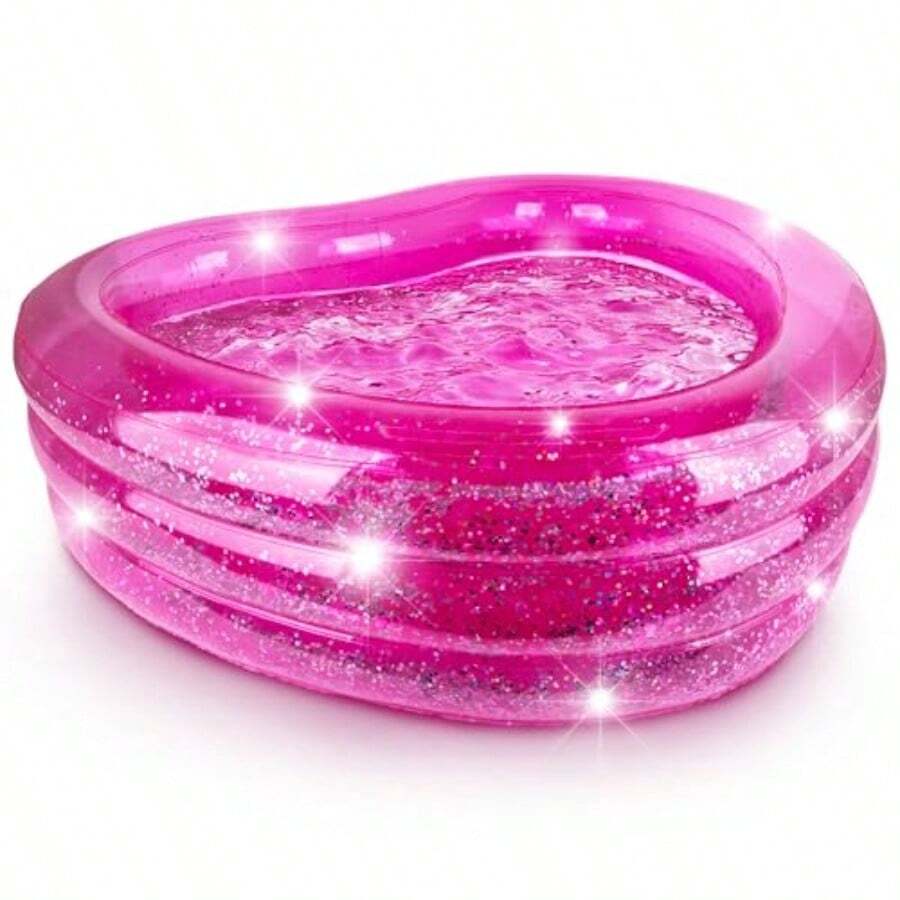 ArtCreativity - Piscina inflable brillante para niños con 3 niveles, piscina transparente para niños con purpurina plateada y parte inferior acolchada, fácil de inflar piscinas al aire última - Rosa - Ver 1