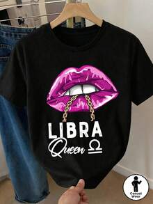 Camiseta negra Y2K con diseño de labios brillantes y cadena para la reina Libra perfecta para destacar tu estilo único y moderno ideal para cualquier ocasión casual y atrévete a ser diferente. - Negro - Ver 1