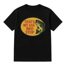 Camiseta de manga corta de algodón grueso y corte holgado para mujer - Estilo casual retro de los 90, estampado divertido con figura de pez y chiste de trasero, regalo atrevido para novios, camiseta gráfica divertida con brillo primaveral, vibes de verano y diversión al aire libre. - Negro (Solo disponible en blanco y negro) - Ver 8