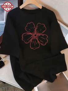 Diseño Sencillo y Versátil: Camiseta de Algodón Holgada de Verano con Cuello Redondo, Versátil, Cómoda y Casual para Mujer, Juvenil, Moderna, Vibrante, de Manga Corta para Uso Diario. - Negro - Ver 6