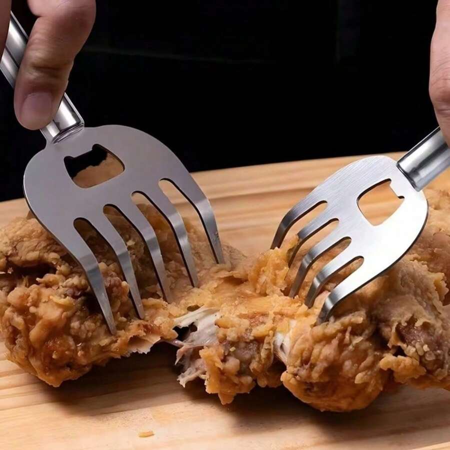 SOKANY 2件套多功能熊爪式肉撕器，可用作肉叉、肉夹、蔬菜保护器，还可用作开瓶器，适用于牛肉、鸡肉、烧烤，防滑耐热不锈钢材质，厨房必备品