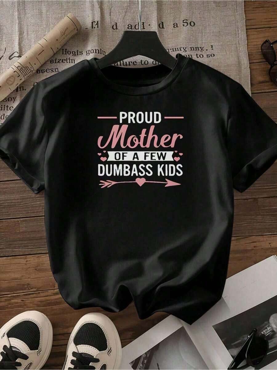 TrendyAlgodón Camiseta Informal De Cuello Redondo Para Mujer Con Estampado Madre Orgullosa De Unos Pocos Hijos.Tejido De Punto De Elastano.Comodidad Para Todo El Año.Regalo Para Mamás.% Algodón. Uso Diario - Negro - Ver 1