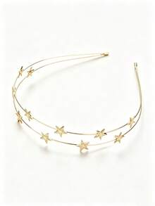 Korean Style Sweet Rhinestone 5-Petal Flower Pearl Headband, Double Row Star Bow Thin Hair Tie, Suitable For Bangs - Multicolor - View 3
