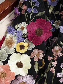 Camisa casual con botones, de manga larga, elegante y con bordados, en colores contrastantes, adecuada para citas y el Día de San Valentín, talla grande - Negro - Ver 8