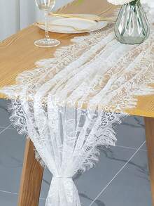 1pc White Lace Table Runner With Embroidery, Bohemian Style Table Runner, Vintage Country Rustic Table Decor, Perfect For Wedding Party, Bridal Shower, Bride Gift, Home Dining, Holiday Celebration & Event Decoration - Lace - View 4