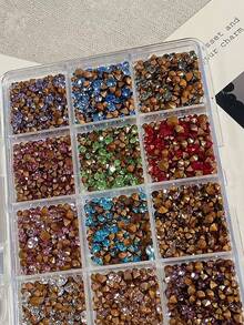 1 caja de brillantes de fondo afilado y redondo de colores, decoraciones de arte de uñas de imitación checa, bolas de brillantes redondos multifacéticos y brillantes de colores surtidos - Multicolor - Ver 7