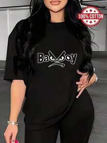 Camiseta de Algodón 100% Sublimación "Bad Boy" para Mujeres |   Diseño Moderno y Juvenil |   Ideal para Fiestas, Salidas Informales y Eventos Casual |   Disponible en Tallas S, M, L, XL |   Moda Femenina |   Últimas  en Ropa Casual - Negro - Ver 1