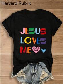 Una camiseta de manga corta para mujer, moderna, a la moda, retro, casual y holgada, adecuada para actividades al aire libre en primavera y verano, 1 pieza.Camiseta de cuello redondo multicolor - Loves Me con estampado de corazón colorido, estilo Y2K, retro, transpirable, casual, versátil, esencial para el verano, ideal como regalo, adecuada para reuniones familiares.blusas para mujer,blusas casuales para dama,tops,, mujer premium,y2k,playeras de mujer curvy,ofertas y liquidaciones ropa mujer,playeras deportivas para mujer,,playeras de hombre, mujer,blusas>elegante RPKD - Negro - Ver 8