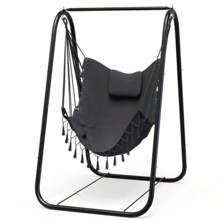 Hammock Chair With Stand, Heavy-Duty And Rustproof Hanging Chair With Stand, Hammock Swing Chair Stand, For Indoor Outdoor Patio Yard Garden Porch - Grey - View 1