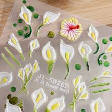 5D Spring Summer Pink Floral Leopard Pattern Nail Art Stickers Featuring Calla Lily Designs, Self-Adhesive Nail Decals For And Women, Perfect For Manicure Decoration - 彩色 - 查看 5