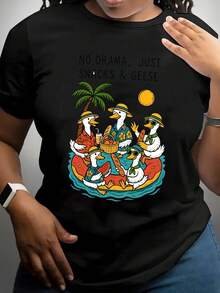 Diseño simple y versátil, algodón puro, camiseta estampada de cuello redondo moderna y versátil, adecuada para deportes, ocio y uso diario, camiseta de algodón esencial para el verano. - Negro - Ver 7