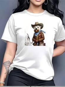 Camiseta de perro vaquero |   Camiseta con diseño de la Conferencia Occidental |   Regalo cómodo para las vacaciones de verano para mujeres |   Perfecto para reuniones familiares/estilo navideño |   Tela suave y transpirable |   Camiseta de Diseño Único - Blanco - Ver 7