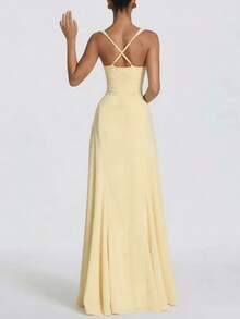 Vestido de Fiesta Tirantes Liso Primavera Elegante Sensual Estilo Europeo para Ocasiones Formales Mujer - Amarillo - Ver 2