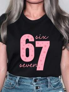Camiseta unisex, Camiseta con 67 memes, Camiseta divertida con números, Ropa de mujer, Blusas casuales para mujer, Camisas de mujer, Blusas para mujer, Camisetas, Estampado gráfico, Agradable al tacto, Retro de los 90, Ropa urbana, Camisetas casuales de moda - Negro - Ver 1