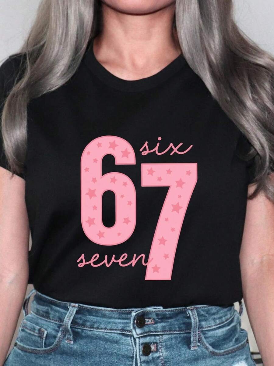 Camiseta unisex, Camiseta con 67 memes, Camiseta divertida con números, Ropa de mujer, Blusas casuales para mujer, Camisas de mujer, Blusas para mujer, Camisetas, Estampado gráfico, Agradable al tacto, Retro de los 90, Ropa urbana, Camisetas casuales de moda - Negro - Ver 1