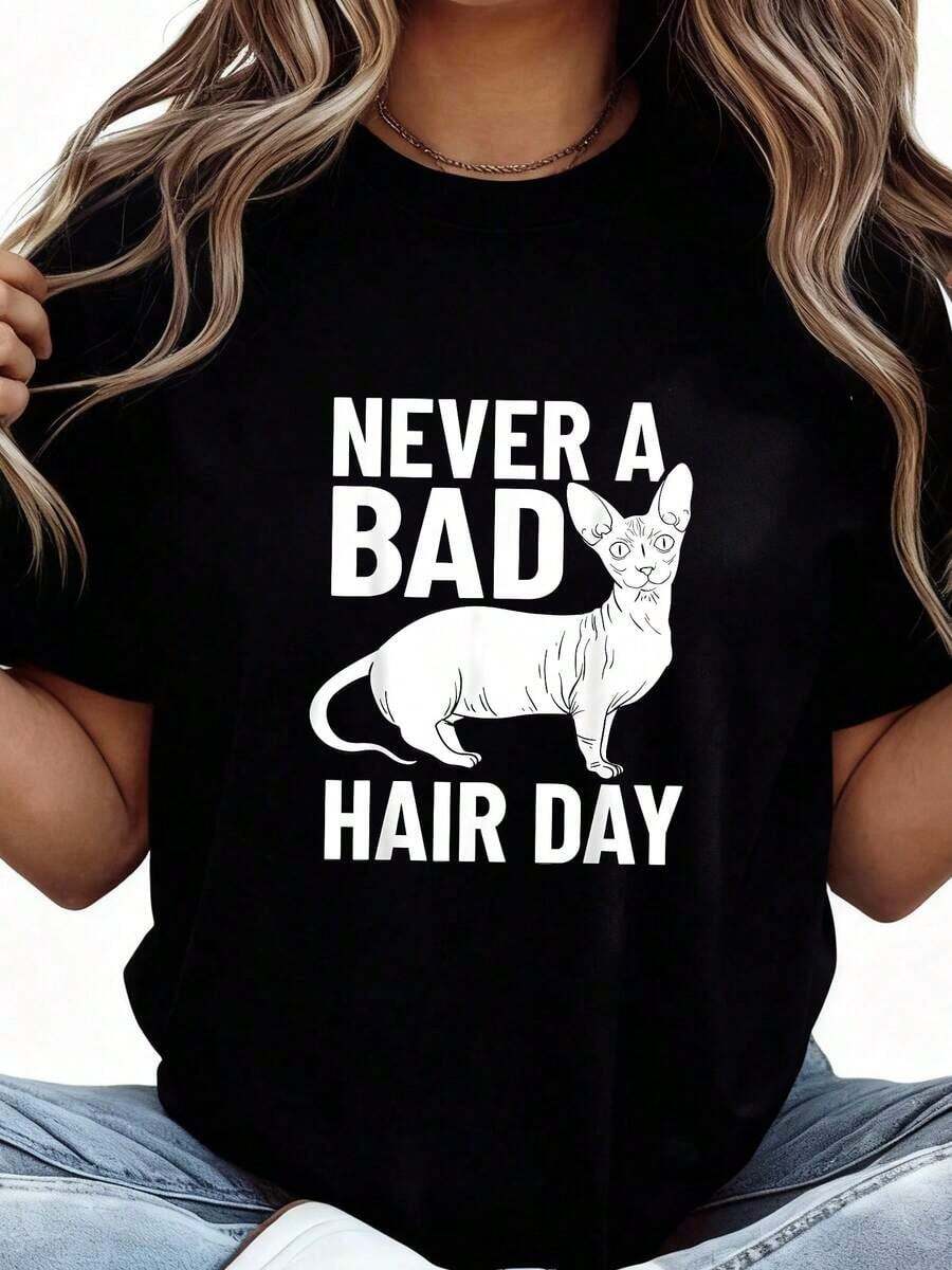 Camiseta Casual Divertida de Gato Sphynx Sin Pelo de Egipto 001 Moda - Negro - Ver 1