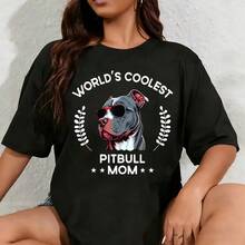 Camiseta 100% Algodón Unisex para Mujer, "La Mamá de Perros Más Genial del Mundo" - Pitbull - Negro - Ver 5