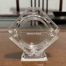 1pc 40mm Round Transparent Rotatable Coin Display Box, Acrylic Medal Badge Display Stand With Base - Transparent - View 8