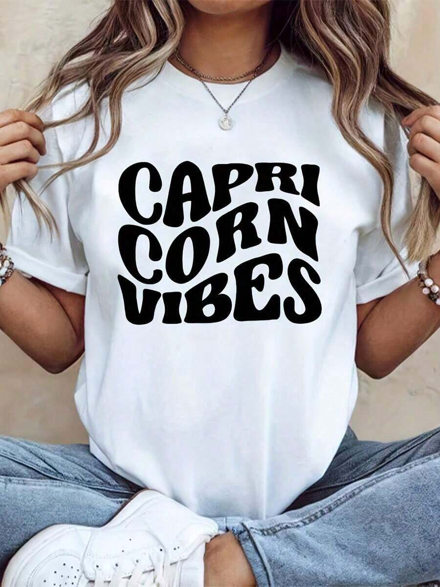 Camiseta Moderna Minimalista con Estampado de Chica Capricornio, Camiseta y T-Shirt, Grams.casual para el día a día - Blanco - Ver 1