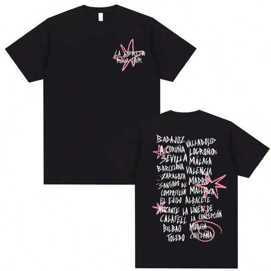 Camisetas con Estampado Chiara Oliver La Libreta Rosa Tour 2026, Ropa para Hombre y Mujer, Camiseta Estética de Verano - Negro - Ver 1