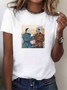 Camiseta Festiva de Reunión Familiar con Diseño de Amor de 180g - El regalo perfecto para picnics de primavera y salidas grupales, una camiseta estampada a la moda adecuada para todas las edades. - Blanco - Ver 1