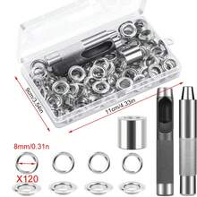 120 pièces/4 couleurs Kit d'outils à œillets métalliques, diamètre de 6/8/10 mm, avec outils d'installation et boîte de rangement, convient pour l'artisanat, la canevas, les rideaux, les boucles - Voir 14