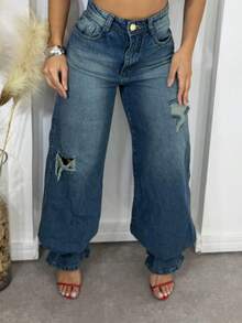 Wid Leg Jeans sem Elastano/Cintura Alta/Linha Premium - Lavagem escura - Visão 8