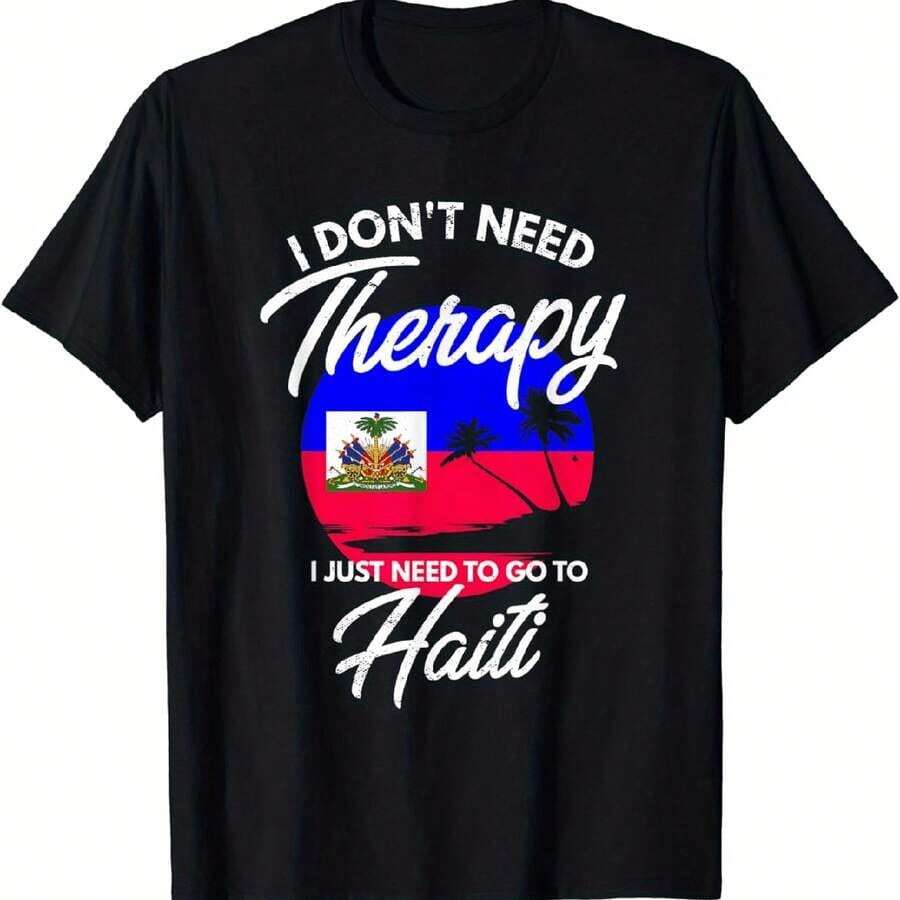 Manga corta, conjuntos de verano para mujer, Bandera de Haití, Camiseta de vacaciones en Haití, Tops de mujer vintage - Negro - Ver 1