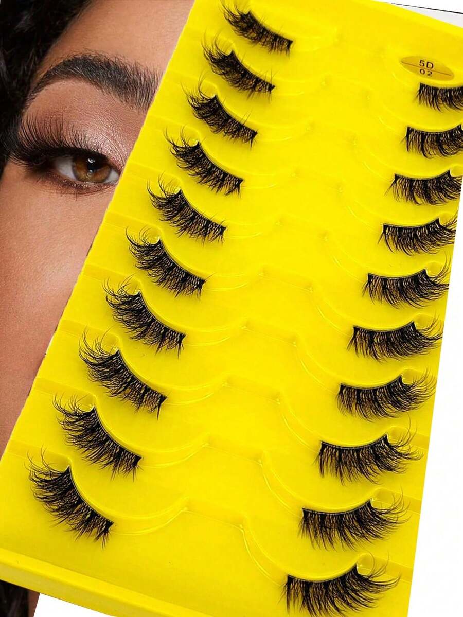 10 paires de faux cils en demi-bandes transparentes en poils de vison moelleux, au look naturel. Faux cils demi-bandes 3/4 réalistes bouclés pour un effet œil de chat - Voir 1