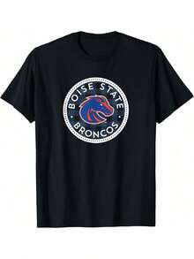 Boise State University BSU Broncos Plaid Badge T-Shirt - 黑色 - 查看 1