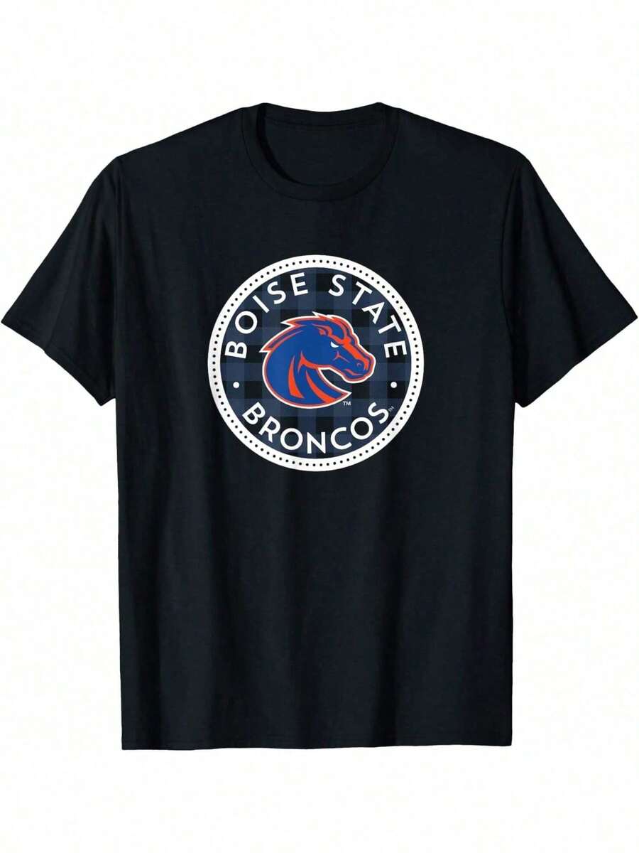 Boise State University BSU Broncos Plaid Badge T-Shirt - 黑色 - 查看 1