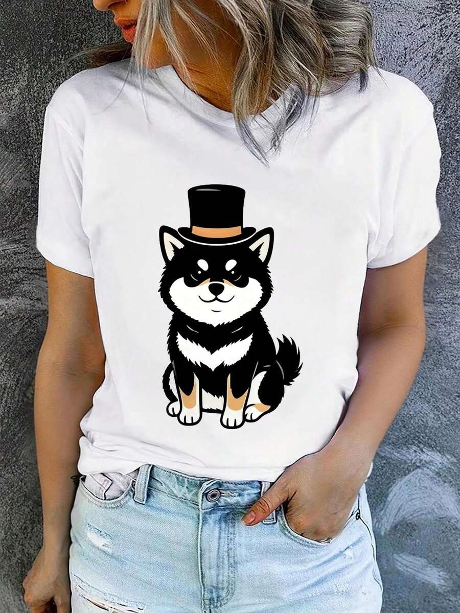 Camiseta de manga corta con cuello redondo para mujer, estampada, moderna y casual, lavable a máquina, ajuste cómodo, estampado plano 2D Blusas Para Mujer Casual. - Blanco_06 - Ver 1