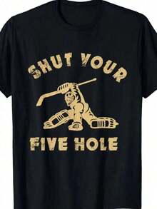 Camiseta Retro Vintage de Hockey sobre Hielo - Divertida Camiseta Gráfica de "Cierre los Cinco Agujeros"  Fans y Entusiastas del Hockey, Ropa Casual Clásica  Hombres - Negro - Ver 1