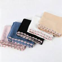 1pc Women's Chiffon Printed Embroidered Lace Trim Headscarf Scarf Shawl Suitable For Party Wedding Holiday Wear Abaya - Multicolor - View 8