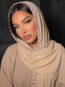 1pc Women's Chiffon Printed Embroidered Lace Trim Headscarf Scarf Shawl Suitable For Party Wedding Holiday Wear Abaya - Multicolor - View 17